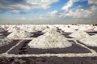 Salt mine at Sambhar Lake in daytime. Sambhar, Rajasthan, India, Asia