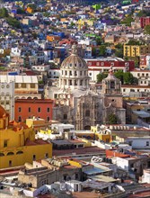 Mexico, Guanajuato panoramic colorful skyline and lookout near Pipila Monument in historic center,