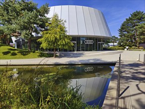 Audi brand pavilion in the Autostadt Landscape Park, Volkswagen AG, Wolfsburg, Lower Saxony,