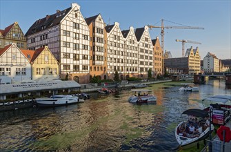 The harbour district on the Motlawa, Motlawa, in the city centre of Gdansk. Gdansk, Pomerania,