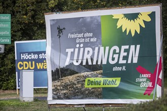 State election in Thuringia. Days after the election, election posters for the Green Party are