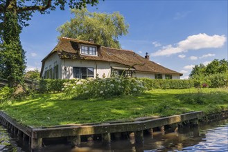 Thatched roof house, house, farmhouse, village, rural, flowers, well-kept, blue sky, architecture,