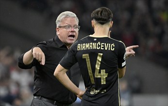 Coach Lars Friis AC Sparta Praha Prague on the sidelines in discussion with Veljko Birmancevic AC