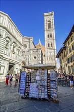 Souvenir stand in front of the cathedral, Florence, Tuscany, Italy, Europe