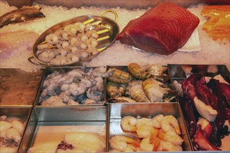 Close-up of a fish counter