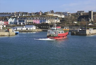 Sherkin Island ferry approaching harbour from the sea, Baltimore, County Cork, Ireland, Irish