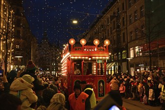 St. Nicholas parade or Chlaus parade with Märlitram along Bahnhofstrasse, city centre, Zurich