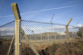 Perimeter security fence at former USAF Woodbridge, Suffolk, England, UK