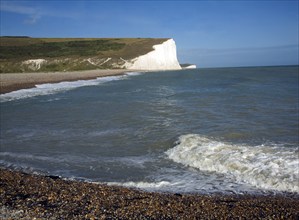 Chalk cliffs of the Seven Sisters from Seaford Head, East Sussex, England, United Kingdom, Europe