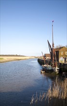 Cygnet an historic Spritsail Barge built 1881 on the River Alde at Snape Maltings, Suffolk,