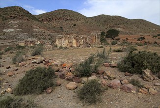 Abandoned farmhouse building near Presillas Bajas, Cabo de Gata national park, Almeria, Spain,