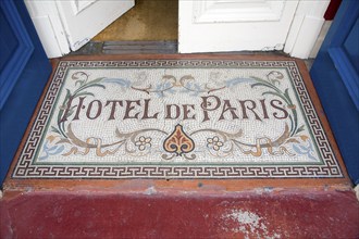 Architectural detail of entrance door mosaic Hotel de Paris in the seaside town of Cromer, north