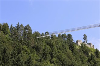 The Highline 179 in Reutte, Tyrol. It is one of the longest pedestrian suspension bridges in the