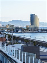 View of Cruise Ships Terminal and Barcelona at sunrise, Catalonia, Spain, Europe