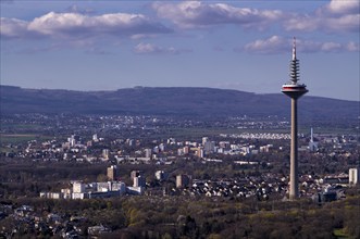 View from the viewing platform of the Maintower to the Europaturm, telecommunications tower,