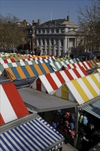 Colourful roofs of market stalls, Norwich, England, United Kingdom, Europe