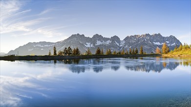 Reflection of the Wilder Kaiser in the Astbergsee, evening light, Astberg, Going am Wilden Kaiser,