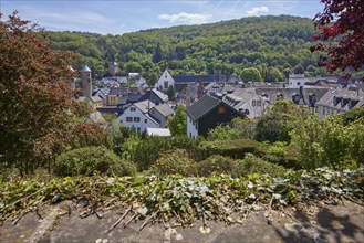 Historic town wall with ivy and town centre of Bad Münstereifel, Eifel, Euskirchen district, North