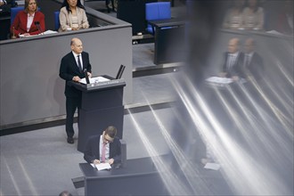 Federal Chancellor Olaf Scholz, (SPD), recorded during a government statement in the German