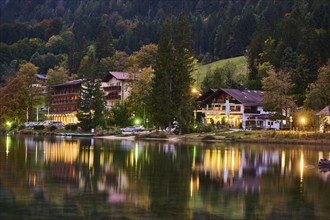 Hintersee in autumn colours, Ramsau, Berchtesgaden National Park, Berchtesgadener Land district,