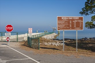 Highway 180 ends at the Fort Morgan Mobile Bay Ferry port in Gulf Shores, Alabama, USA, North