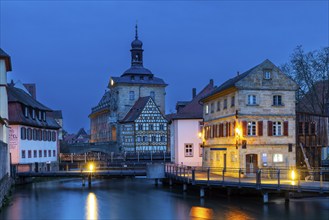 Untere Mühlbrücke, Versicherungskammer Bayern, Old Town Hall, Regnitz, Blue Hour, Bamberg, Lower