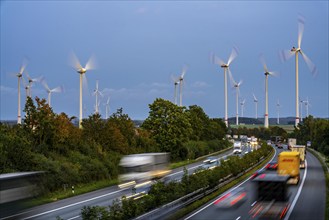 Wind farm, south of the village of Helmern, belongs to Bad Wünnenberg, Paderborn district, A44