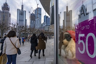 Zeil shopping street, pedestrian zone, winter weather, city centre skyline, sale, banking district,