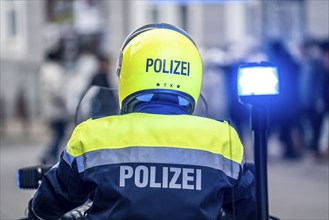 Police motorbikes, at an event, waiting to be deployed, Essen, North Rhine-Westphalia, Germany,