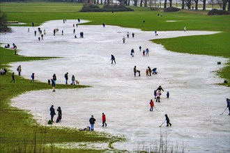 The Rhine meadows near Düsseldorf-Niederkassel, ice rinks after flooding, due to rising groundwater