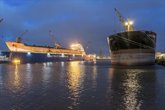 Lloyd Werft, dry dock, freighter Atlantic Journey, shipyard in the overseas harbour of Bremerhaven,