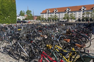 Bicycle car park at Eigtveds Pakhus, old warehouse, in Christanshavn, Copenhagen, Denmark, Europe