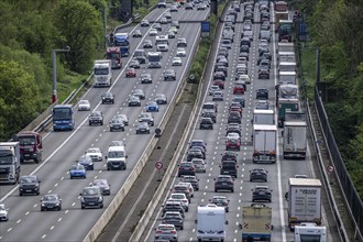 The A3 motorway, heavy traffic on 8 lanes, including the temporarily open hard shoulder, in front