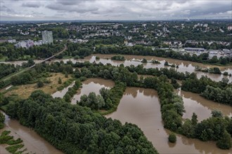 Flood on the Ruhr, after long heavy rainfall the river left its bed and flooded the countryside and