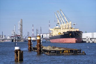 The port of Antwerp, on the Scheldt, is the second largest seaport in Europe, freighter harvester