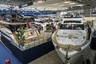 Large yachts, luxury yachts, in Hall 6 of BOOT 2024, the world's largest yacht and water sports