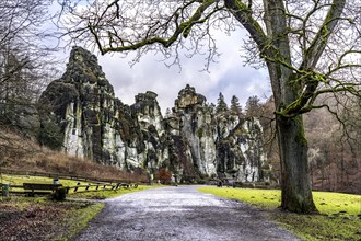 The Externsteine, a sandstone rock formation, in the Teutoburg Forest, near Horn-Bad Meinberg,