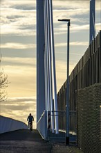 Cycle and footpath of the A40 Neuenkamp bridge, piers and stay cables of the new motorway bridge