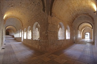 Interior view of the cloister of the Romanesque abbey of Le Thoronet, monastery complex, Cistercian