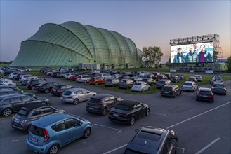 Drive-in cinema at Essen/Mülheim Airport Motor Movies, temporary film screening, at the WDL airship