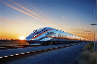 High speed train with an aerodynamic nose modeled after the beak of a kingfisher, AI generated