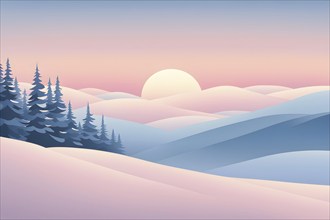 Illustration of a cold winter sunrise, represented by a minimalist gradient of soft pastel pinks