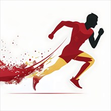 Running athlete illustration as a minimalist silhouette in motion, with dynamic curves and abstract