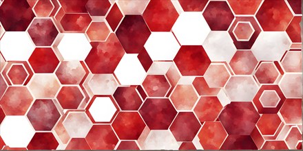 Abstract composition of interlocking red hexagons, AI generated