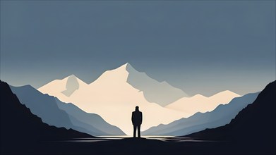 Minimalist rendering showcasing a lone man as symbol for human resilience, AI generated