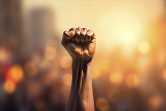 Raised fist of black african american man. KI generiert, generiert, AI generated