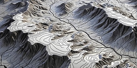 Abstract topographic map contour with complex terrain patterned, AI generated