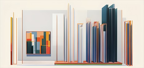 Art gallery with canvas and plastics in a 3D illustration, AI generated