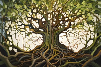 Abstract illustration depicting the branching patterns of tree roots representing natural