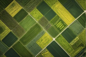 Aerial view photo capturing the abstract geometric patterns of a rural landscape, AI generated